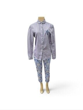 ​Maison Kitsune Paris Women Blue Oxford Button Shirt Peter Pan Collar 36 Small
